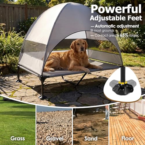 Elevated Dog Bed with UV-Proof Canopy, Outdoor Dog Tent with Powerful Adjustable Feet, Portable Pet Cot with Wider Shade, Raised Cooling Bed for Camping, Patio, Beach, Poolside - color: Gray, size: X-large: 50.0"l X 32.0"w X 42.5"th