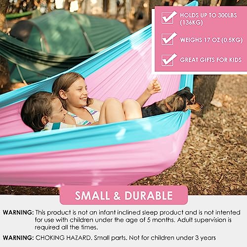 GRASSMAN Kids Hammock-Small Camping hammocks, Portable Camping Gear for Child Indoor/Outdoor use, with Tree Straps & Carabiners Pink & Blue - color: Pink & Blue, size: one pack