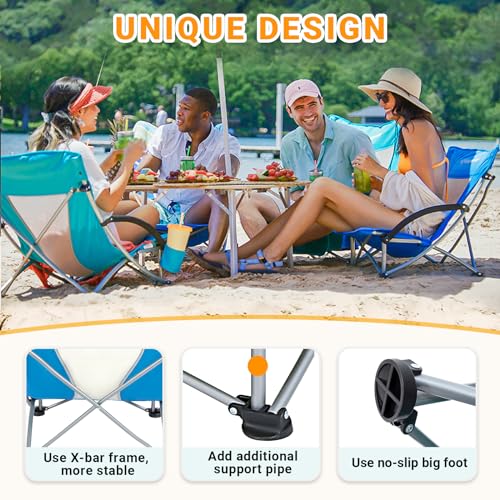 KingCamp Low Beach Chair Folding Portable Lightweight Backpack Chair for Adults with Cup Holder Pocket Carry Bag for Outdoor Camping Concert Festival Travel Sports Lawn Sand, Blue - color: Blue-low Back