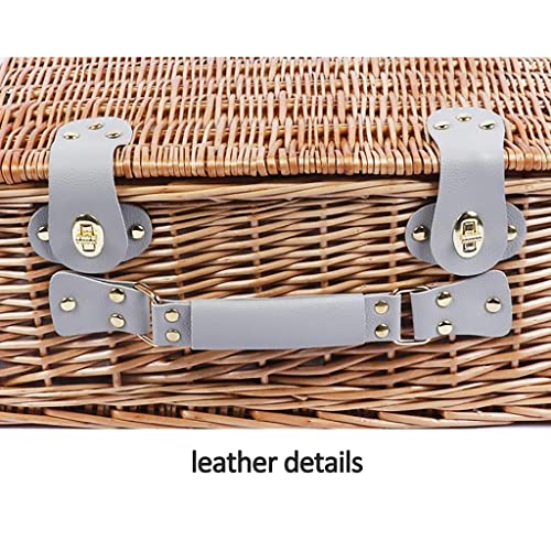 Stainless Steel Tableware Cutlery Set, Picnic Basket Natural Wicker Picnic Hamper Picnic Hamper Cutlery Set Insulated Wicker Flatware Set (Blue White Large 4 Person) - color: Blue White Large, size: 4 Person