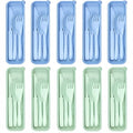 10 Set Reusable Travel Utensils Set with Case,Wheat Straw Travel Cutlery Set Portable Knife Fork Spoons Tableware Picnic Silverware for Party, Picnic, Camping, Kitchen, Camping-Blue&Green - color: Blue&Green