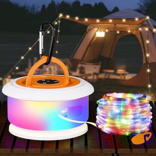 Camping String Lights, Retractable 32.8ft RGB Flash Lamp, Rechargeable Fairy LED Rope Lights Outdoor Waterproof, Portable Hanging Lantern for Outside Tent Patio Awning Garden RV Essentials - color: White&Orange
