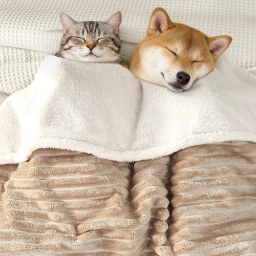 Waterproof Twin Blanket for Bed - Washable Large Dog Blankets for Bed Protector, Thick Cozy Fleece Calming Pet Blankets for Indoors & Outdoors, Linen, 60"x80" - color: Linen, size: Twin(60x80")