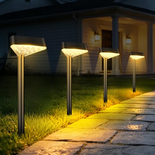 6 Pack Solar Pathway Lights Outdoor, Bright LED Solar Landscape Lights, Waterproof Solar Garden Lights for Yard, Patio, Walkway, Lawn, Driveway(Warm White, 6 Pack) - color: Warm White, size: 6 Pack