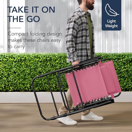 Best Choice Products Outdoor Zero Gravity Rocking Chair, Folding Reclining Patio Lounge Chair with Adjustable Pillow for Lawn, Beach, Camping - Pink - color: Pink