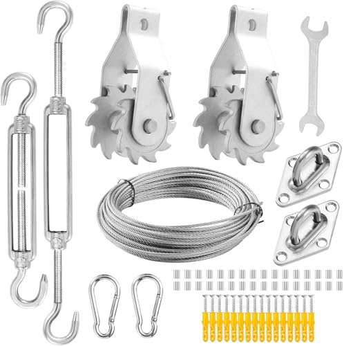 Sunshade Hardware Kit with Ratchet Winch Wire Cable for Triangle Rectangle Sun Shade Canopy Installation, 304 Stainless Steel Shade Awning Kit for Outdoor,Garden,Kitchen,Patio Lawn - size: Hardware Kit with Ratchet Winch