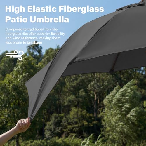 JEAREY 9FT Outdoor Patio Umbrella,Market Table Umbrella with 8 Fiberglass Ribs, Pool Umbrella with Tilt and Crank, UV Protection Lightweight & Wind-Resistant for Lawn, Garden, Deck and Backyard, Gray - color: Gray