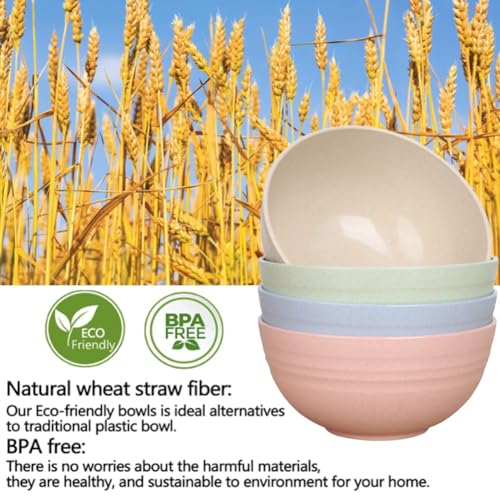 K Y KANGYUN Unbreakable Cereal Bowls - 24 oz Reusable Wheat Straw Bowl- Perfect for Serving Soup, Oatmeal, Pasta, Salad Camping, Picnic Bowls- Dishwasher & Microwave Safe - BPA Free, Sets for 4 - size: Bowl-5.9in