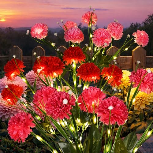 GIGALUMI Solar Lights Outdoor for Garden Decor, 3 Pack Solar Flower Lights Waterproof, 2 Lighting Modes 21 Chrysanthemums for Pathway,Yard, Patio Decoration, Gardening Gifts for Women (Muiltcolored) - color: Multicolor, size: 3 Pack
