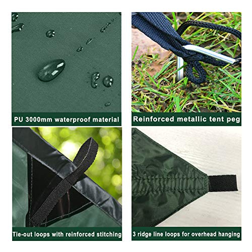 KALINCO Waterproof Camping Tarp Tent Hammock Rain Fly, 10X10FT/10X15FT, Mutifunctional Tent Footprint Lightweight Tarp for Camping, Hiking and Survival Shelter - color: Green-3x4.5m