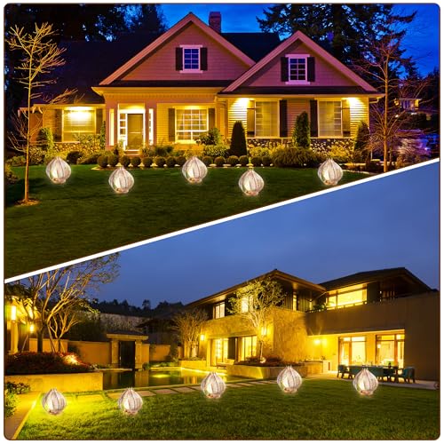 HPC Decor Solar Lights Outdoor Garden, Crackle Globe Glass,Metal Palm Leaf Solar Lights for Outside, Pathway Lights Waterproof LED Outdoor for Patio,Yard,Porch Decor,Gardening Gifts for Women/Mom. - color: Brown