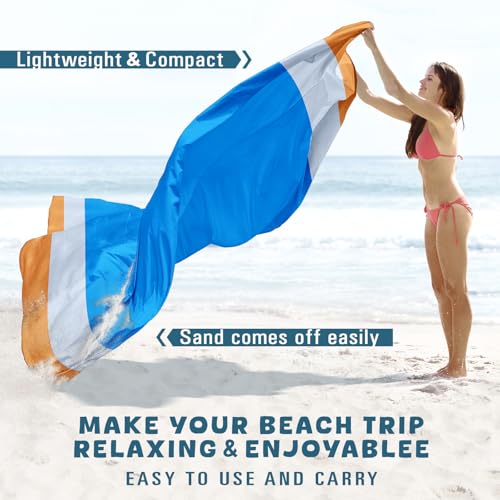 Beach Blanket Waterproof Sandproof 78''×81'' Large Suits 1-5 Adults Oversized Lightweight Picnic Mat Beach Blanket Water Resistant for Camping Hiking Travel Picnic - color: Orange Blue, size: 78''x81''