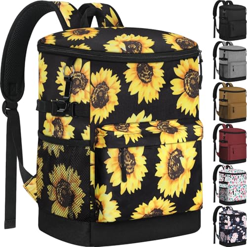 Tenot Cooler Backpack 33/40 Cans Backpack Coolers Insulated Leak Proof Soft Beach Cooler Bag for Men Women Ice Chest Backpack Camping Hiking Picnic Travel Cooler Lunch Backpack - color: Sunflower Floral, size: 33 Cans