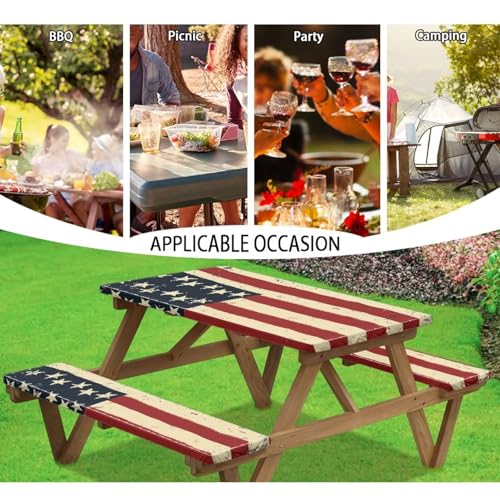 Classic American Flag Picnic Table Cover for Outdoor Camping Patriotism Elastic Fitted Table Cloth for Camping Party Supplies 3 PCS Set - color: Classic American Flag, size: Small