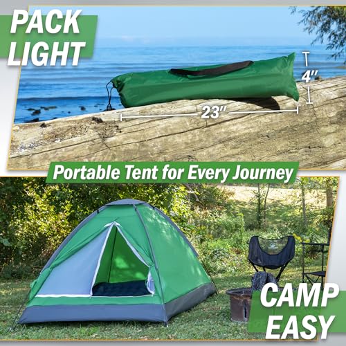 2 Person Outdoors Camping Tent with Rain Fly and Carrying Bag - Lightweight Outdoor Pop Up Tents for Camping Essentials, Music Festivals, Backpacking, Hiking, or Beach Shelter by Wakeman Outdoors - color: Green