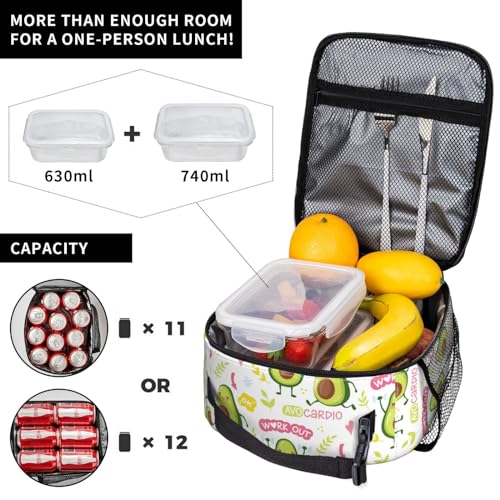 Cute Avocado Kawaii Insulated Lunch Bag Portable Reusable Zipper Lunch Box For Men Women Work Picnic Travel Camping - color: Black24