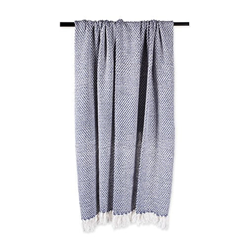 DII 100% Cotton Basket Weave Throw for Indoor/Outdoor Use Camping Bbq's Beaches Everyday Blanket, 50 x 60, Woven Stripe - color: Nautical Blue, size: 50x60"