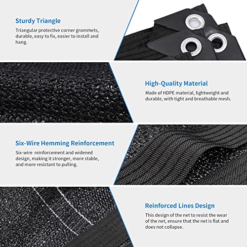 90% Black Sunblock Shade Cloth, UV Resistant Sun Shade Canopy with Grommets, 6.5 ft x 16.5 ft Outdoor Shade Mesh Cover Tarp for Garden, Greenhouse, Pergola, Backyard, Patio, Flowers Plants