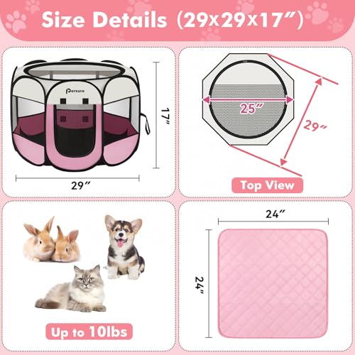Dog Cat Playpen Indoor Outdoor for Puppy Pet Dogs Cat Recovery After Surgery, Dog Tent Crates Cage Indoor/Outdoor, Portable Pop Up Kennel with Carrying Case for Travel (Pink with Pad, Small) - color: Pink with Pad