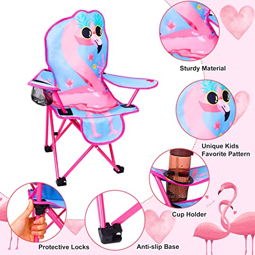 KABOER Kids Outdoor Folding Lawn and Camping Chair with Cup Holder and Carrying Bag, Children's Camping Chairs - color: Flamingo