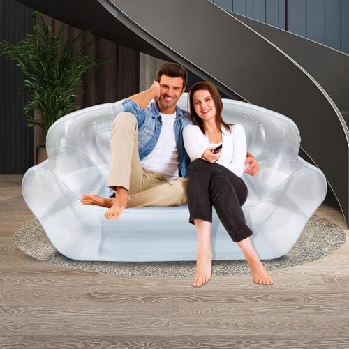 Portable Inflatable Couch with Headboard and Built-in Pump Blow Up Pull Out Couch Folding Inflatable Chair 70.9"×35.4"×37.4" Outdoor Air Sofa for Camping, Backyard, Beach, Party (Clear) - color: Clear