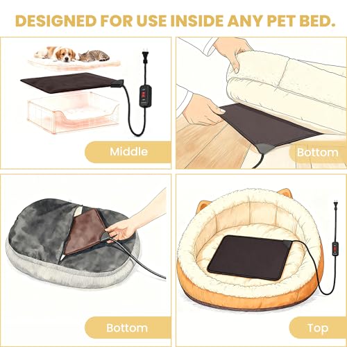 Cat Bed Warmer 10" x 9.5", Indoor Heated Pad Insert for Cats, Kittens & Small Dogs, Turns Any Cat or Dog Bed Into a Cozy Heated Bed, Safe Constant Temperature Heating & Chew-Resistant Cord - size: S: 10'' x 9.5''