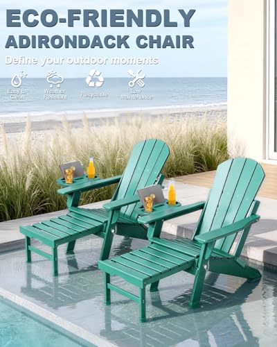 NAVINE Adjustable Adirondack Chair with Retractable Ottoman Set of 4, HDPE Folding Adirondack Chair with Cup Holder, All Weather Fire Pit Chair for Outdoor. - color: Lake Blue, size: 4 pcs