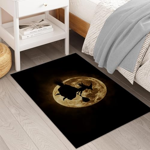 Halloween Witch Doormat Rug for Entryway, 17x29.5 Inch, Flying Witch Silhouette Indoor Door Mat Gifts, Non-Slip Absorbent Floor Mat for Outdoor Use, Gothic Theme Decor for Home Living Room - color: Witch