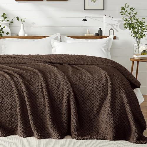 Exclusivo Mezcla King Size Fleece Blanket for Bed, Extra Soft Warm Decorative Fuzzy Blanket for Women, Lightweight Cozy Bedding Blankets, 90x104 Inches, Coffee - color: Coffee, size: King ( 90x104 IN )