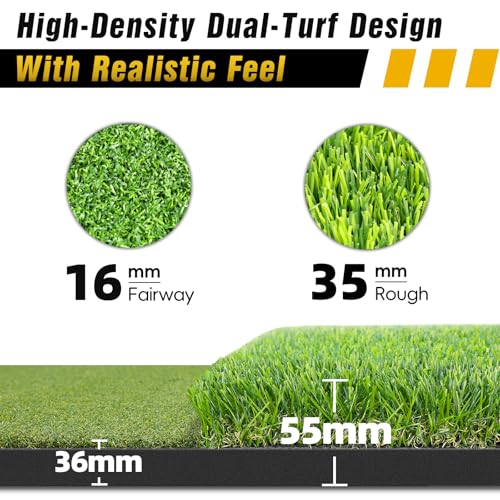 Dual-Turf Golf Mat 31mm: 6x4ft/5X5ft Extra Large Golf Hitting Mats Practice Outdoor Indoor, High-Density Artificial Turf Matt for Garage Simulator Chipping Driving Training, Ideal Gifts for Men Dad - style: 6'X4' X-Large-36mm