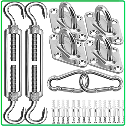 Sun Shade Sail Hardware Kit - 6 Inch 304 Stainless Steel Sunshades Canopy Installation Kit for Install Rectangle & Triangle Shade Sails Deck Garden Lawn Patio Outdoor Metal Sail Shade Hardware Kit - color: light silver