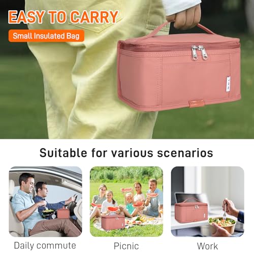 NOL Natural Organic Lifestyle Small Lunch Bag Mini Lunch Box Insulated Lunch Bag for Men/Women Leakproof Cooler Tote Bag Lightweight Nylon Waterproof Lunch Box For Work, Dark pink - color: Dark pink, size: Medium(5 Liters)