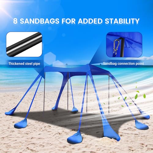 besuhot Beach Tent Sun Shelter 10x10FT Beach Shade Canopy with 8 Sandbags, UPF 50+ Protection Beach Shade Canopy, Outdoor Tent for Beach Camping Trips, Fishing, Backyard - color: Dark Blue