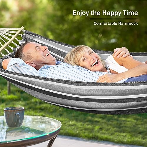 MOSFiATA Hammocks Portable Camping Hammock Upgraded 550lb Comfortable Fabric Hammock with Two Anti Roll Balance Beam and Sturdy Tree Straps for Camping, Patio, Backyard, Outdoor（Grey） - color: Grey