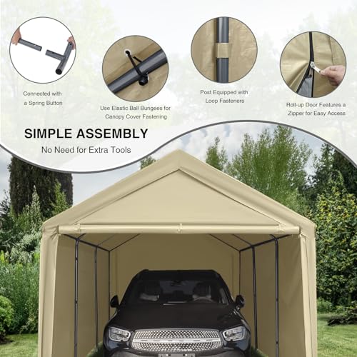 Grezone 10x20ft Heavy Duty Canopy Storage Shed, Portable Garage with Removable Sidewalls & Doors, All-Season Tarp for Car, Truck, Party SNC24# (W/BG) - color: W/BG