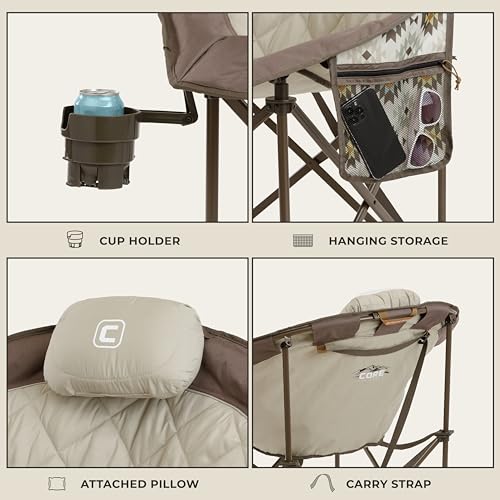 CORE Oversized Papasan Saucer Chair | Foldable Moon Lounge Chair with Cupholder & Storage Pocket for Indoor Home or Outdoor Camping | Perfect for Concert Seat, Sports, Beach, Travel & Picnic - color: Mocha Latte