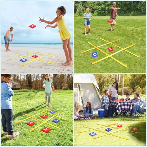 Jansun Giant Tic Tac Toe Outdoor Game, 4 Ft x 4 Ft Portable Tic Tac Toe Bean Bag Toss Game, Large Yard Toss Game Portable Toss Across Camping Games for Families Backyard Outdoor