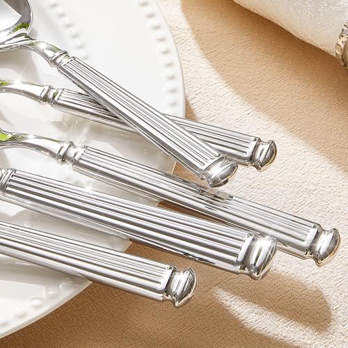 KINGSTONE Silverware Set, 10-Piece 18/10 Stainless Steel Flatware Set - Roman Column Embossed Thick Handle, for Wedding, Home, Restaurant, Kitchen and Party, Mirror Polish & Dishwasher Safe - size: 10-Piece