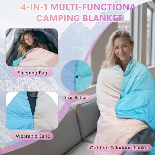 Camping Blanket,Waterproof Lightweight Puffy Camping Outdoor Blankets Packable Picnic Blanket Top Quilt for Sleeping Travel Stadium Hiking Cold Weather 55"x78.8" - color: Rainbow Gradient Blanket