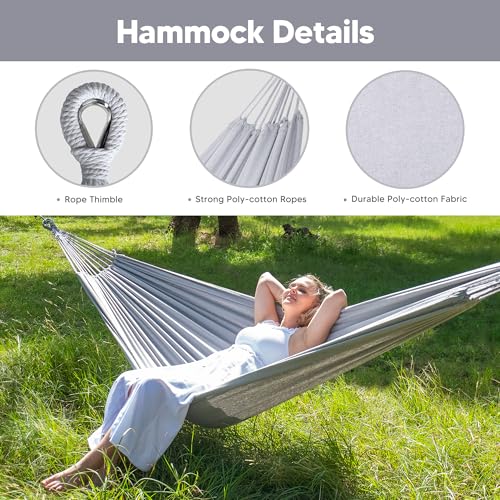 SUNCREAT Stand Alone Hammocks for Outside, 2 Person Self Standing Hammock, Light Gray - color: Light Gray
