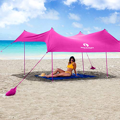 Red Suricata Family Beach Tent & Beach Canopy, UPF50 Sun Beach Shade, Sunshade with 4 Aluminum Poles, 4 Pole Anchors & Sand Shovel, Large & Portable Sun Shelter Tarp (Large, Pink) - color: Pink, size: Large 10' X 9'