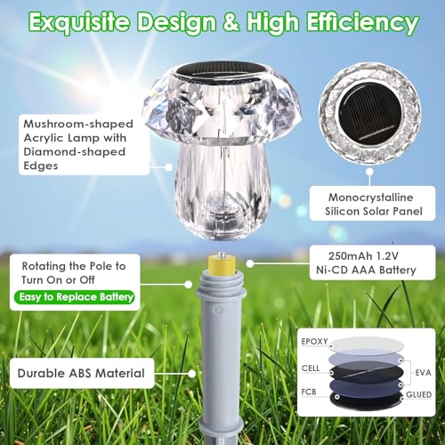 Mancra Solar Pathway Lights Outdoor, 8 Pack Mushroom Solar Lights Outdoor Waterproof Dusk to Dawn Solar Garden Lights for Yard Walkway Garden Decor, Cool White - color: Cool White