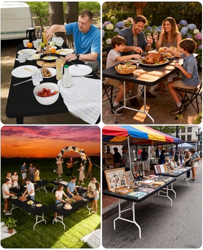 6FT Picnic Black Spandex Table Cloth - 1 Pack Fitted Rectangle Tablecloth for Folding Tables, Washable Table Cover for Outdoor, Camping, Picnic, Banquet and Party(30" x 72") - color: Black-6ft