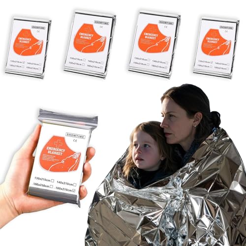 4-Pack Mylar Emergency Thermal Blankets - Waterproof Windproof Survival Gear for Camping, Hiking & Marathons - Retains 95% Body Heat, Tear-Resistant, Reusable Space Blanket (82.7"x63" & 82.7"x51.2")