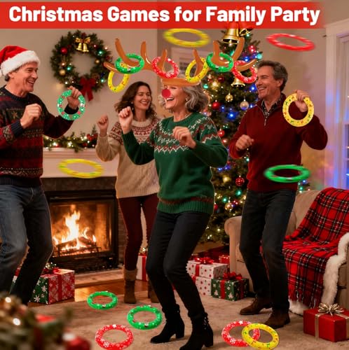Christmas Games Gifts for Kids Teen Adults, Inflatable Reindeer Antler Ring Toss Game, Office Party Favors Supplies, Indoor Outdoor Carnival Holiday Family Party Toys