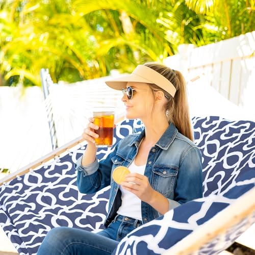 SUNCREAT Two Person Hammock with Stand, 475 lbs Capacity, Portable Patio Hammock with Hardwood Spreader Bar, Large Soft Pillow, Blue Pattern - color: Navy&white, size: 12 ft Stand