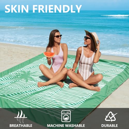WIWIGO Beach Blanket Waterproof Sandproof Beach Mat 79" X 83"/10'x9'for 2-8 Adults Quick Drying Outdoor Picnic Mat Beach Accessories for Travel, Camping, Hiking - color: Coconut Tree, size: 79" X 83"（1-4person）