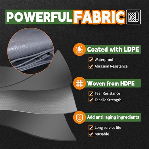 RAINDEWAY Tarps Heavy Duty Waterproof 6x8 Feet -14 Mils Super Heavy Duty Tarp with Metal Rings and Reinforced Corners and Edges, UV Resistant, Multipurpose Poly Tarp,Blue/Gray tarp - color: Gray/Blue, size: 6x8 Feet-Finished size