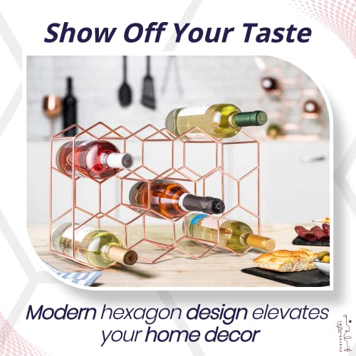 Gusto Nostro Countertop Wine Rack - 14 Bottle Freestanding Modern Metal Wine Rack - 3 Tier Tabletop Wine Holder Stand for Cabinet, Pantry Wine Bottle Storage - No Assembly Required (Small, Rose Gold) - color: Rose Gold, size: 14 Bottles