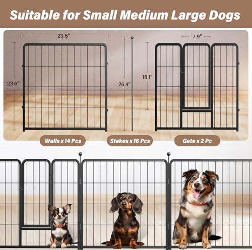 Simple Deluxe Dog Playpen Indoor Outdoor, 24" Height 16 Panels Fence with Anti-Rust Coating, Metal Heavy Portable Foldable Dog Pen for Small/Medium Dogs RV Camping, Black - color: Black, size: 16 Panels 24 inch, style: Metal